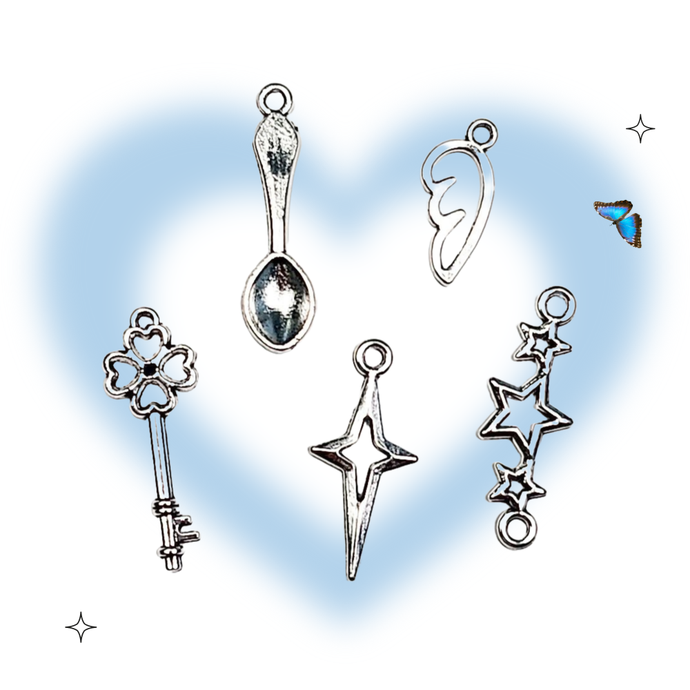 키링제작 악세사리부자재 앤티크 실버 펜던트 클로버열쇠 날개 스푼 스타커넥터 별빛