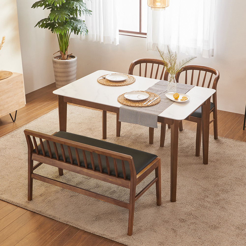 조슈아 1400 4인용 포세린 원목 통 세라믹 식탁 테이블 세트 등받이벤치형 의자2 2인벤치1