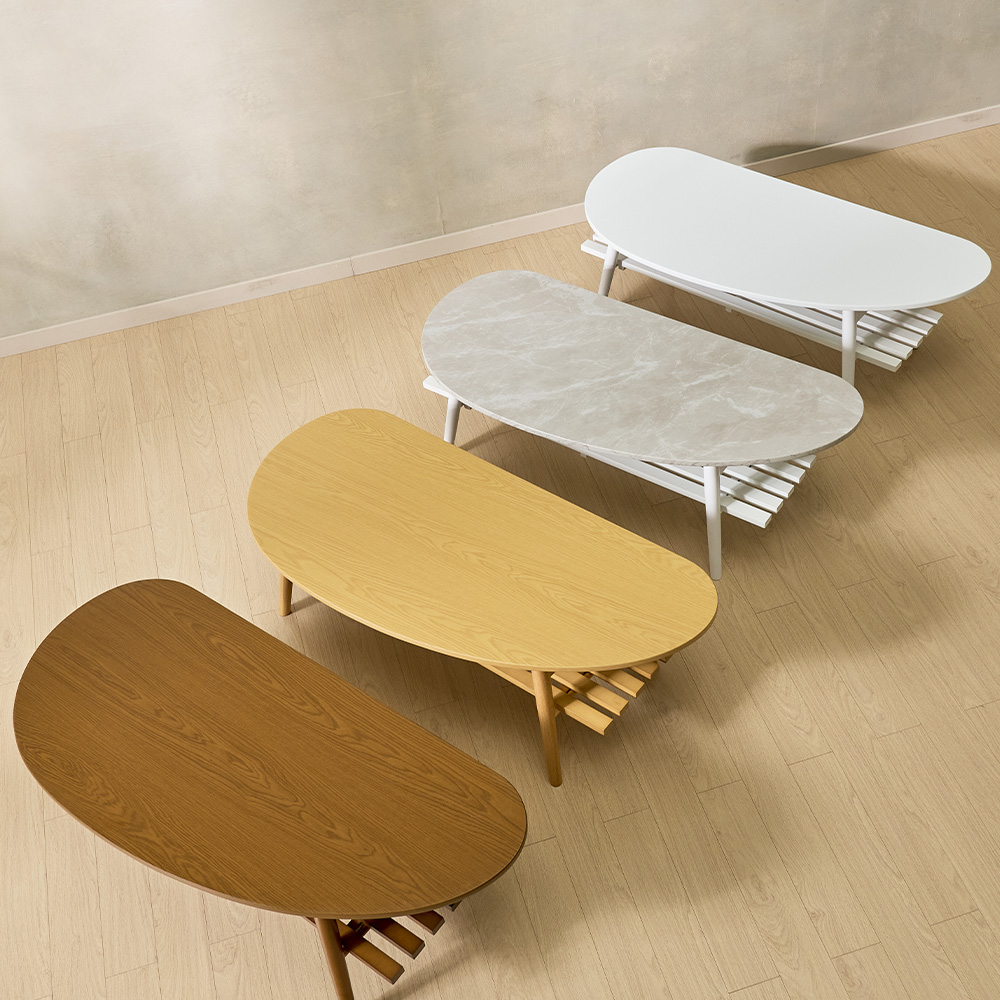 바디 수납거실테이블 낮은 타원형 둥근 소파테이블 선반형 좌탁 1100