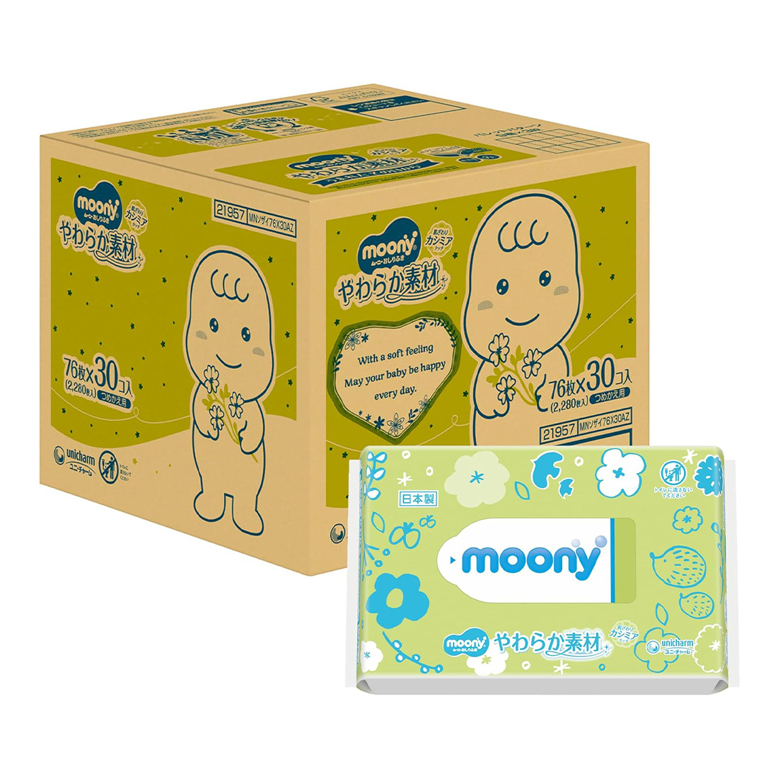 무니 물티슈 부드러운 소재 순수 99% 리필 76매입 30개세트 일본직구 moony