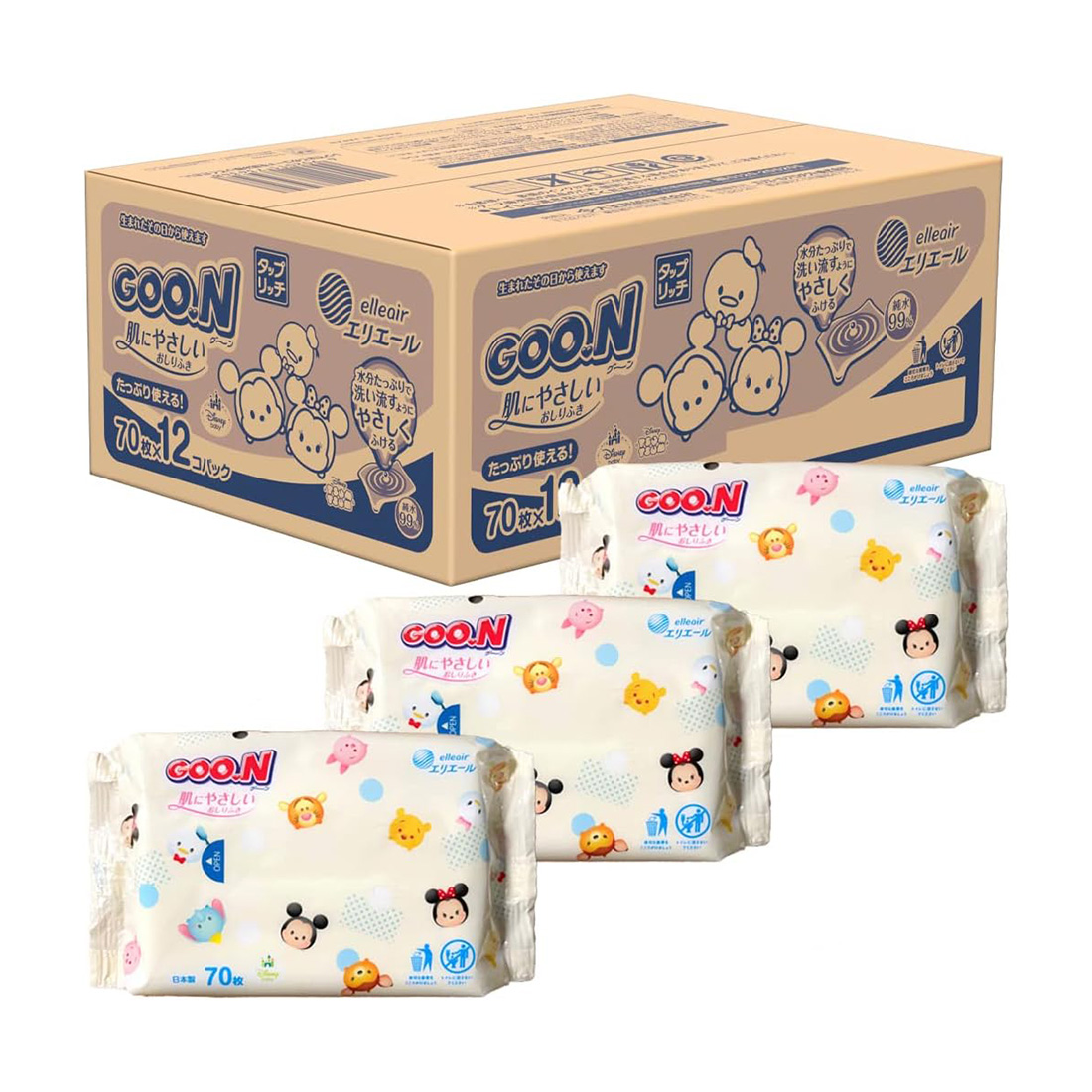 GOON 피부에 순한 물티슈 탭 리치 70매입 12개세트 일본직구