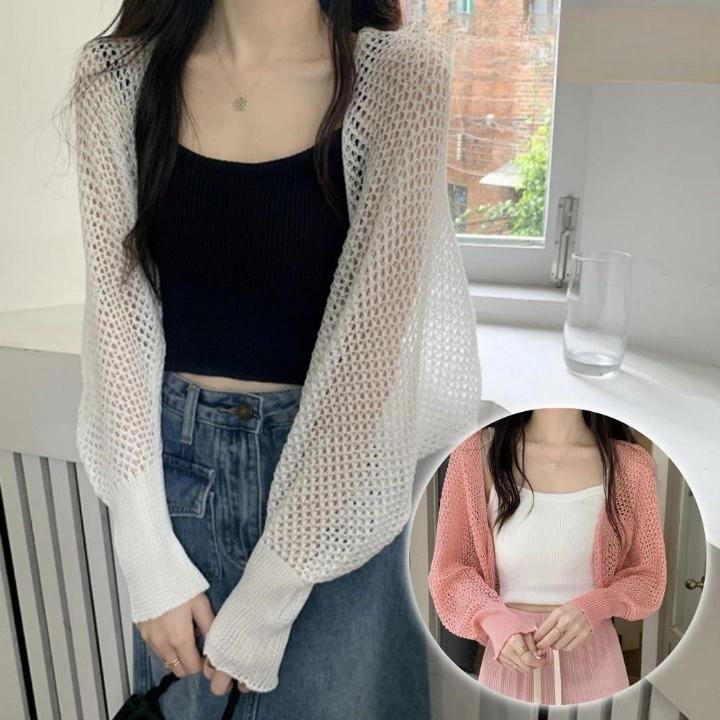 여성 망사 가디건 화이트 여름 그물 가디건 화이트 볼레로