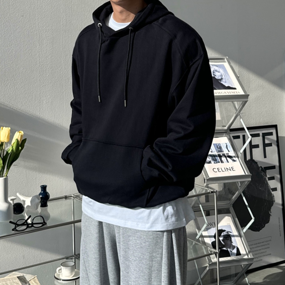 남자 르아 오버핏 봄 가을 텐타덤블 무지 후드티 - 상세 이미지 2