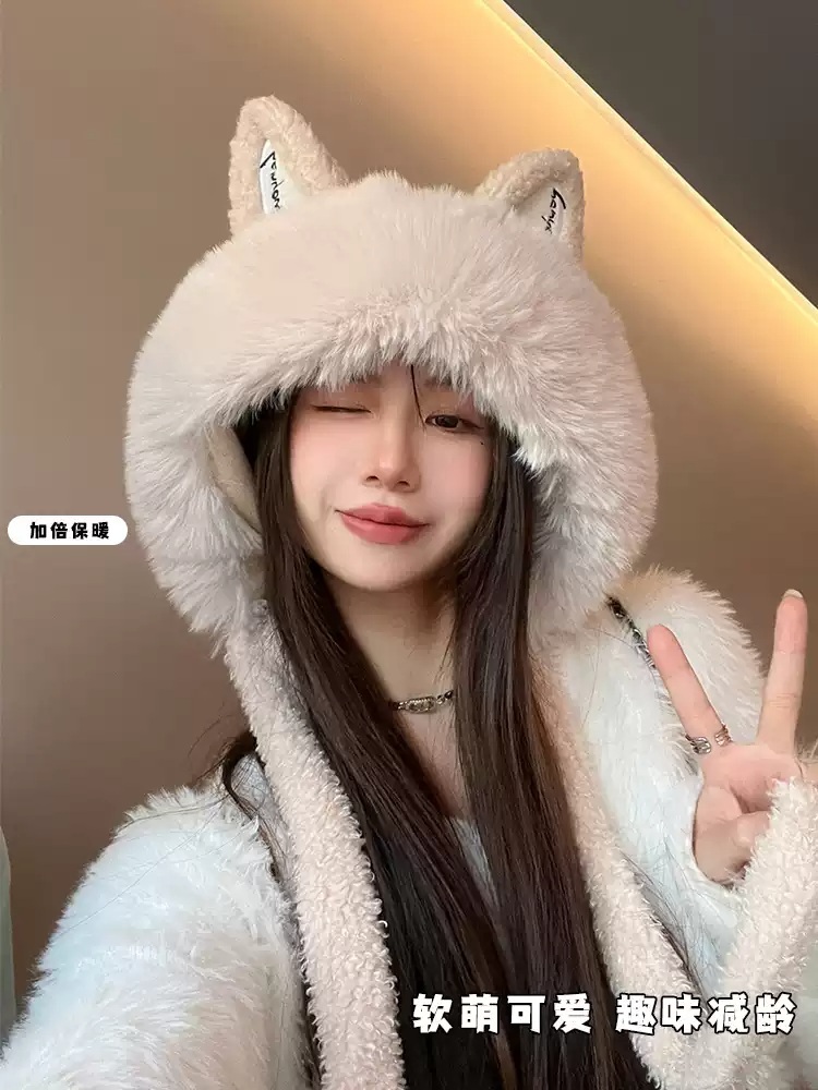 고양이귀비니 귀여운 귀달린 털모자 여자 따뜻한 고양이 겨울 고양이비니 보온 - 상세 이미지 2