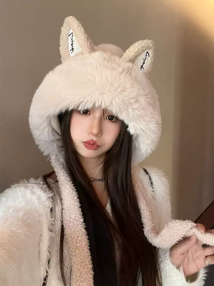 고양이귀비니 귀여운 귀달린 털모자 여자 따뜻한 고양이 겨울 고양이비니 보온 - 상세 이미지 5