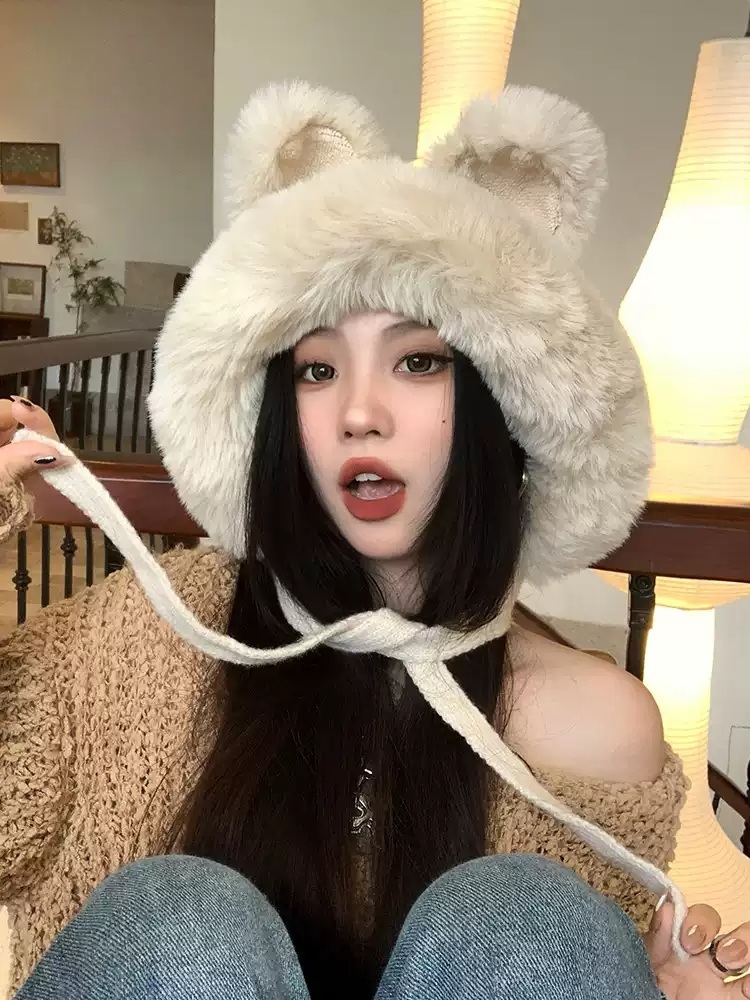 고양이귀비니 귀여운 니트 모자 고양이비니 겨울 보온 여자 고양이 귀달린 - 상세 이미지 3