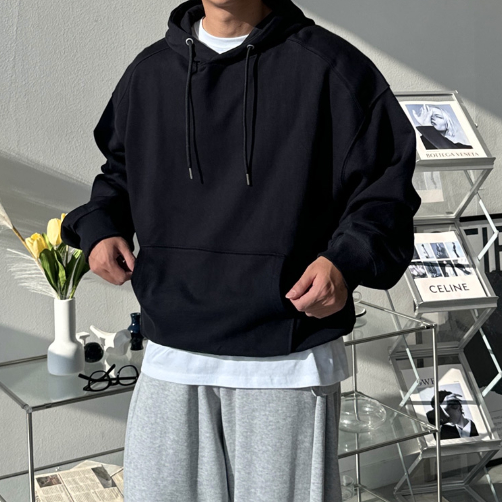 남자 르아 오버핏 봄 가을 텐타덤블 무지 후드티 - 상세 이미지 5