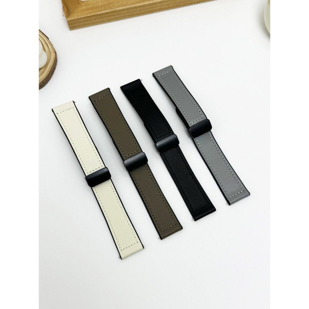 헬로우 솔라5 가죽 스트랩 실리콘 스킨 마그네틱 버클 밴드 미친 말 패턴 브라운 Haylou Solar Lite 22mm - 상세 이미지 4