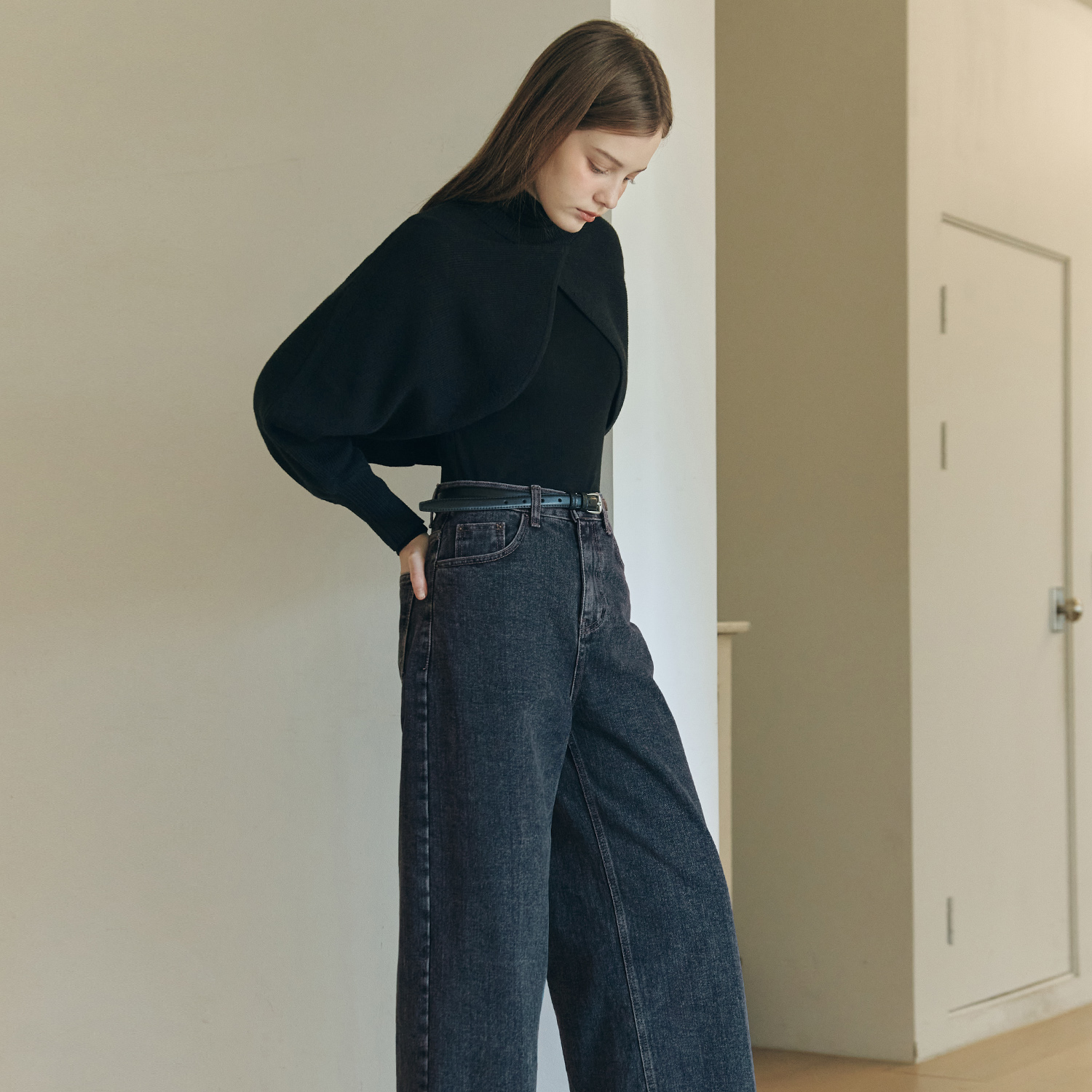 [제로스트릿] 스톤 와이드 데님 팬츠 STONE WIDE DENIM PANTS / INDIGO BLACK - 상세 이미지 2