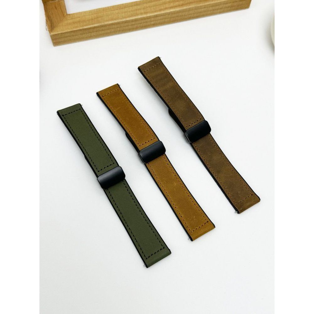 헬로우 솔라5 가죽 스트랩 실리콘 스킨 마그네틱 버클 밴드 미친 말 패턴 브라운 Haylou Solar Lite 22mm - 상세 이미지 3
