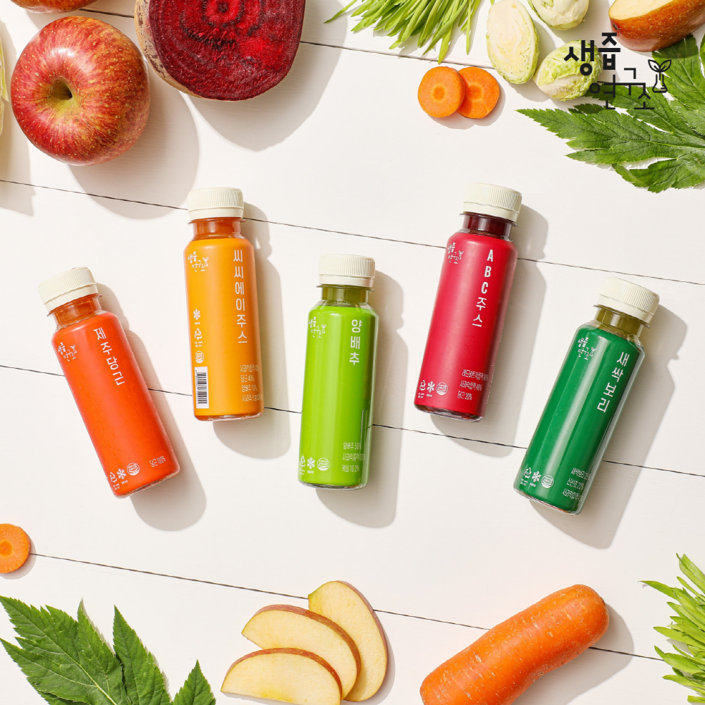 [생즙연구소] [착즙주스샘플러 5종류 x 2개씩] 100% 리얼착즙 CCA  ABC 양배추 제주당근 새싹보리 주스 120ml x 10개 이미지 2