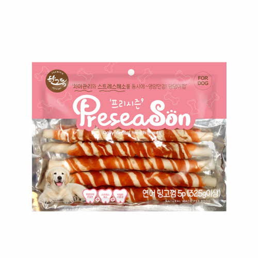 프리시즌 딩고껌 연어스틱 5P 10.5인치 간식 : 돌문어하우스