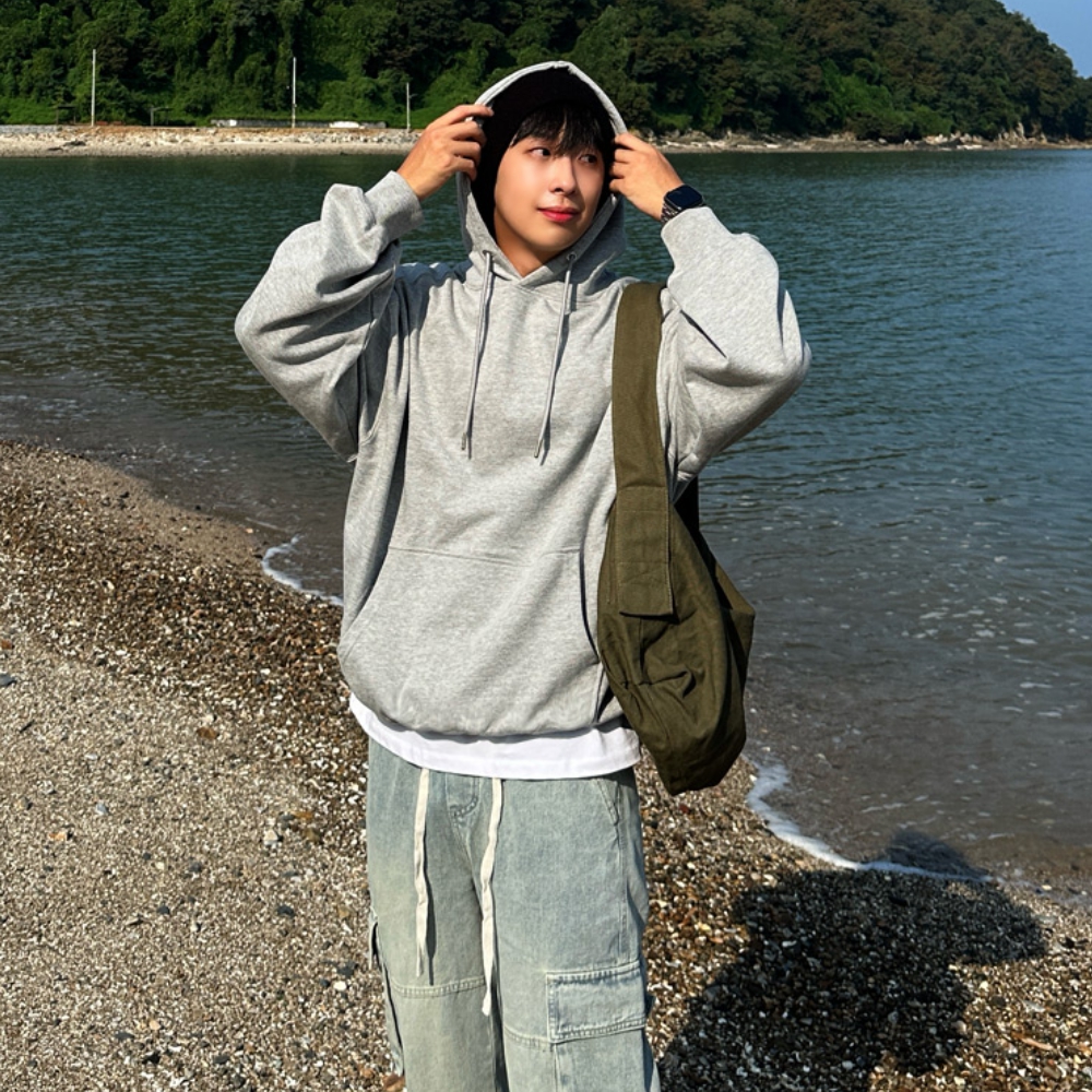 남자 르아 오버핏 봄 가을 텐타덤블 무지 후드티