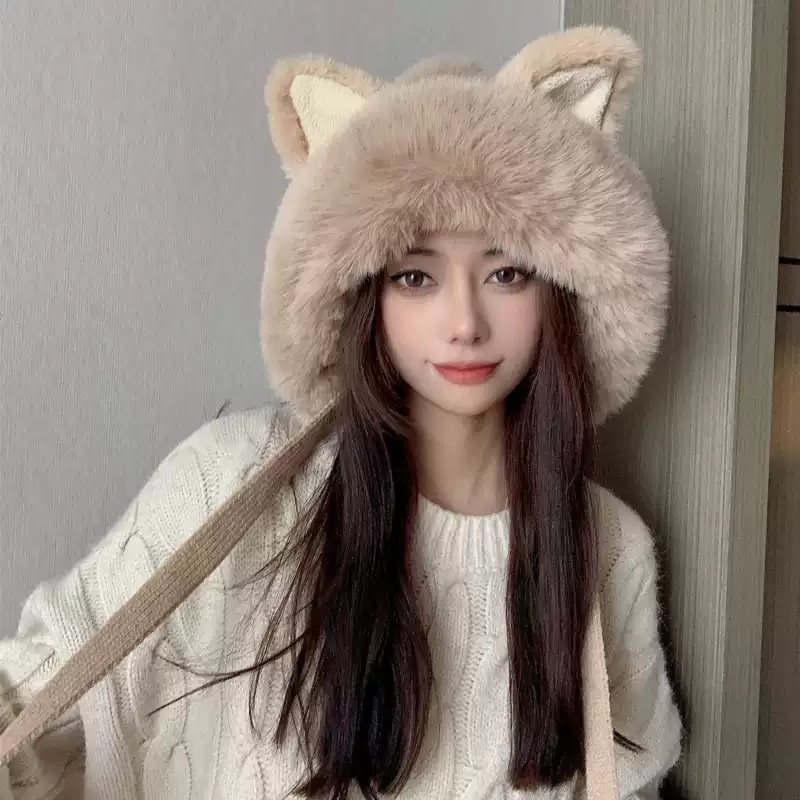 고양이귀비니 고양이비니 따뜻한 니트 털모자 고양이 모자 겨울 여자 보온 - 상세 이미지 2