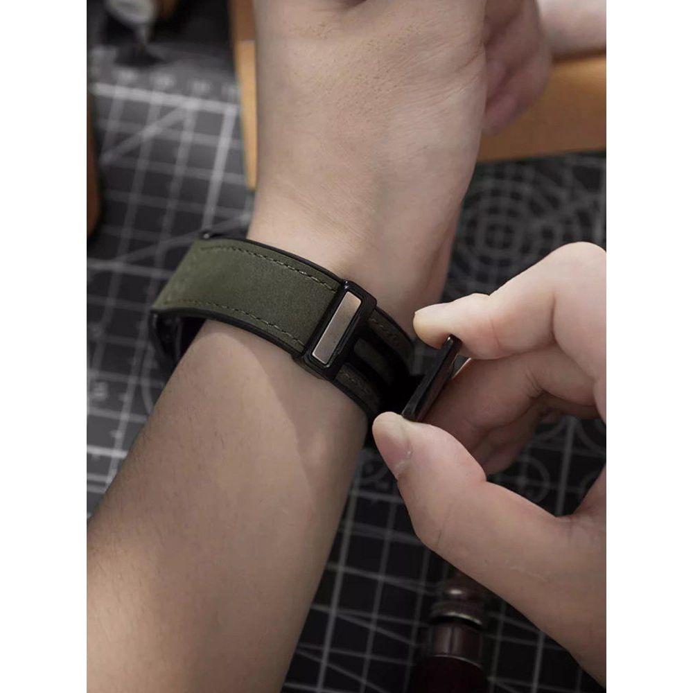 헬로우 솔라5 가죽 스트랩 실리콘 스킨 마그네틱 버클 밴드 미친 말 패턴 브라운 Haylou Solar Lite 22mm - 상세 이미지 2