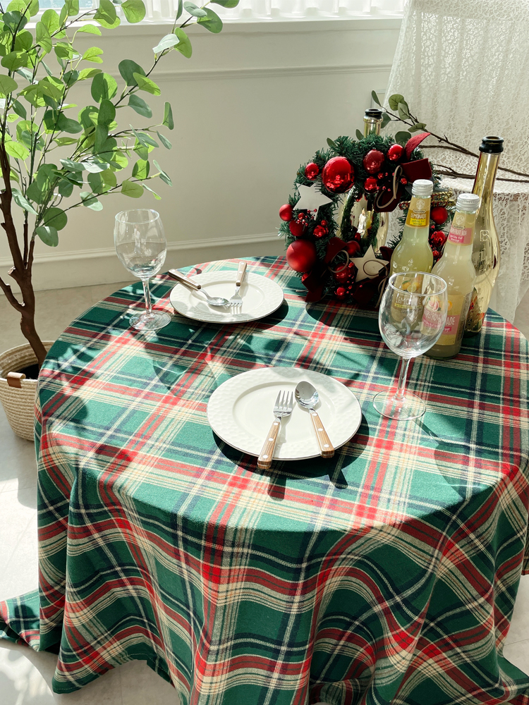쇼니홈리빙 크리스마스 테이블보 체크 홈파티 식탁보 2인용 4인용 6인용