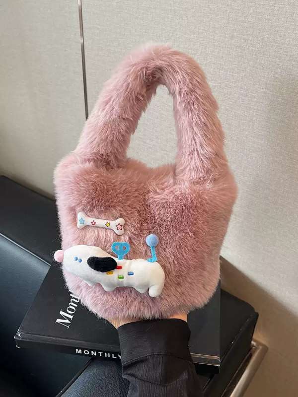 겨울 털가방 페이크퍼 밍크가방 토트백 강아지와펜장식 - 상세 이미지 3