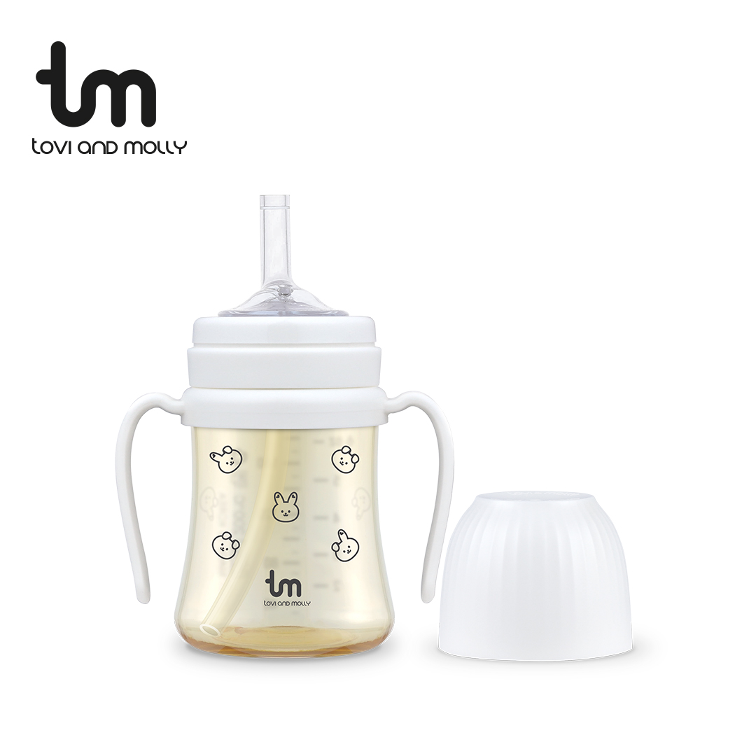 [토비앤몰리] 새지않는 PPSU 아기 유아 물컵 이유식 빨대컵 돗바니 화이트 180ml 280ml