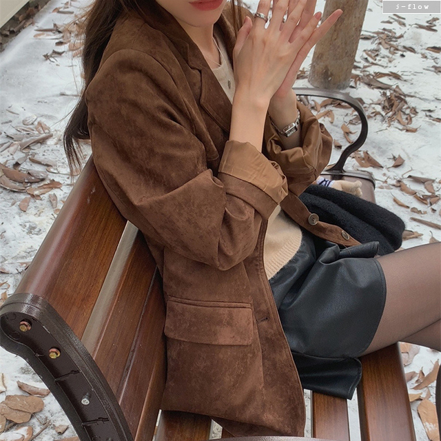 쿠나 스웨이드 오버핏 카라넥 하프 자켓 2col 가을 봄 롱 박시 루즈핏 제이플로우 이미지 7