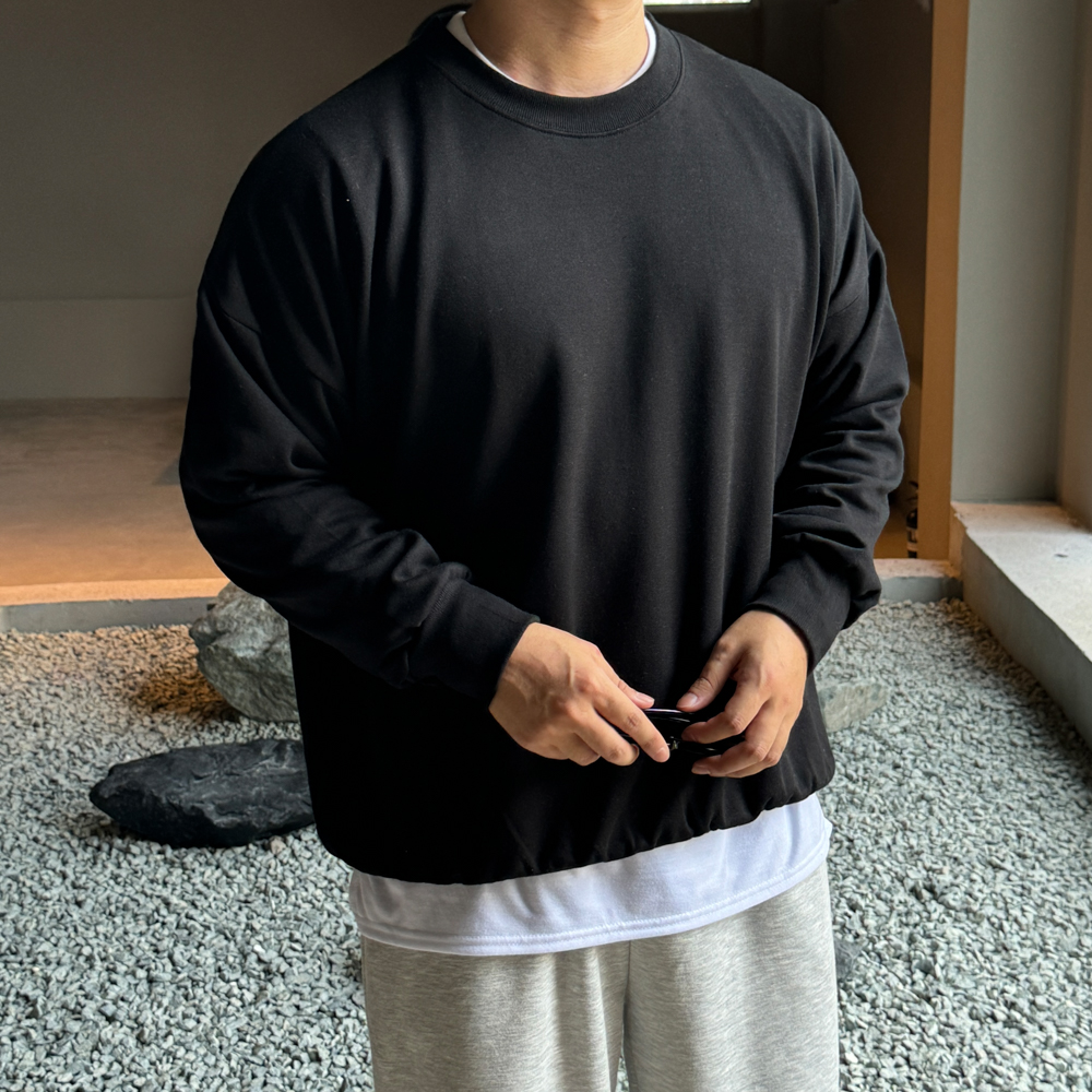 1+1 남자 오버핏 얇은 무지 맨투맨 남녀공용 - 상세 이미지 2