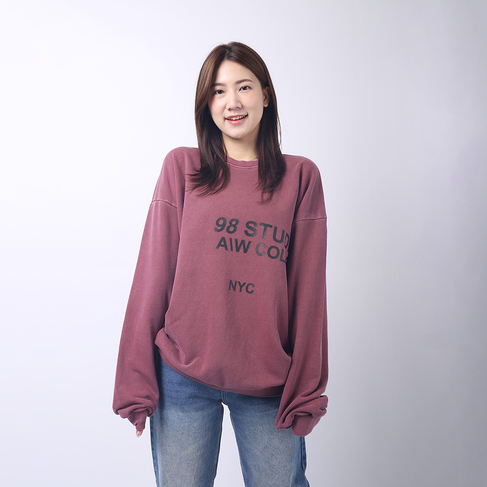 [국내제작] 2Color 여성 루즈핏 오버사이즈 피그먼트 워싱 맨투맨 버건디 챠콜 그레이 - 상세 이미지 3