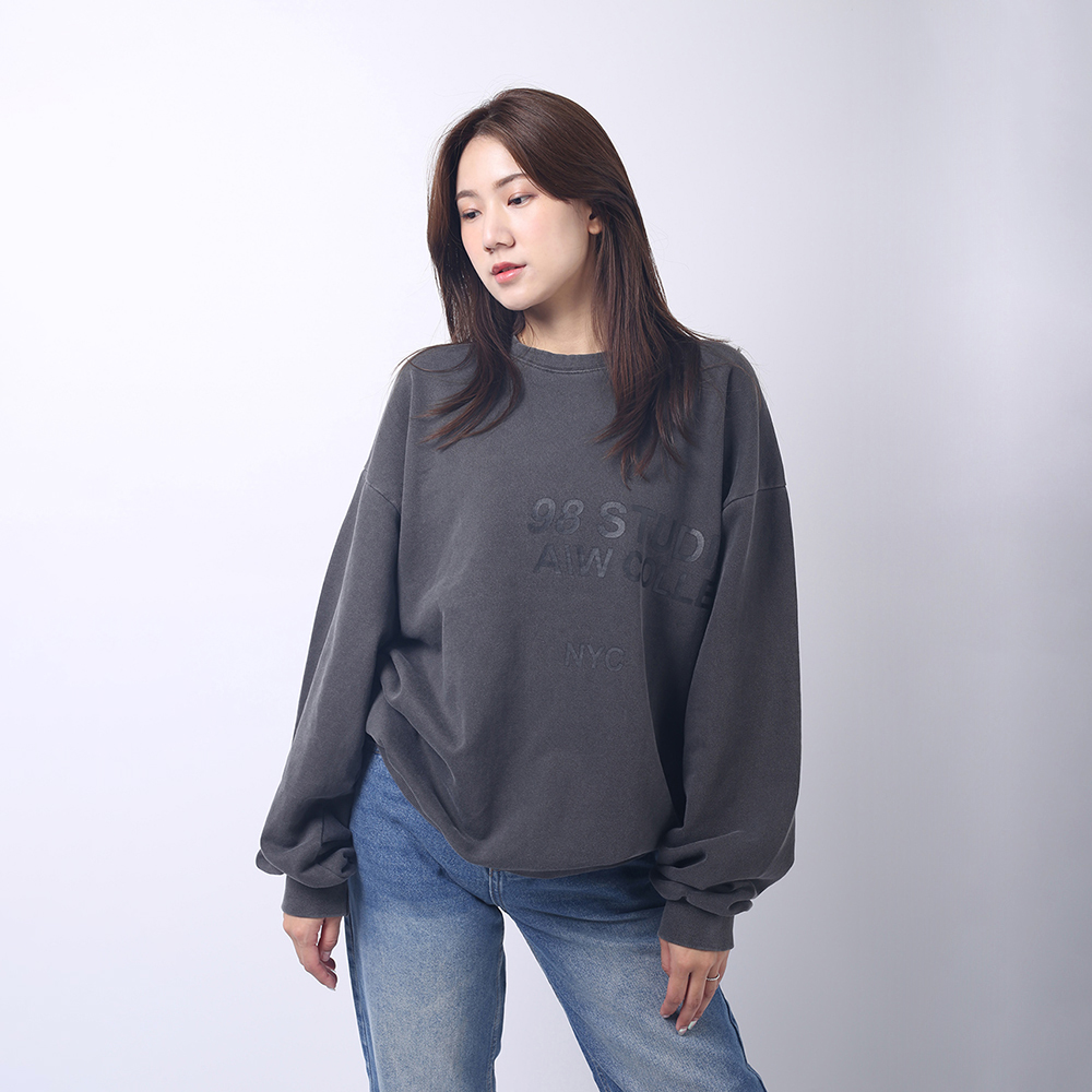 [국내제작] 2Color 여성 루즈핏 오버사이즈 피그먼트 워싱 맨투맨 버건디 챠콜 그레이 이미지 7