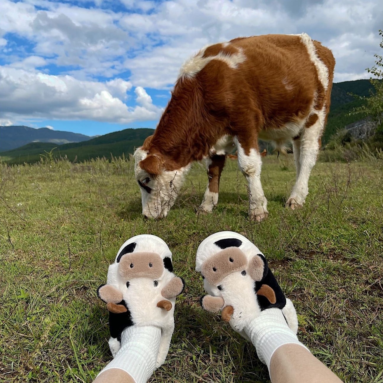 밀크카우 털실내화 겨울 거실화 실내 슬리퍼 여성 남성 커플 거실 실내화