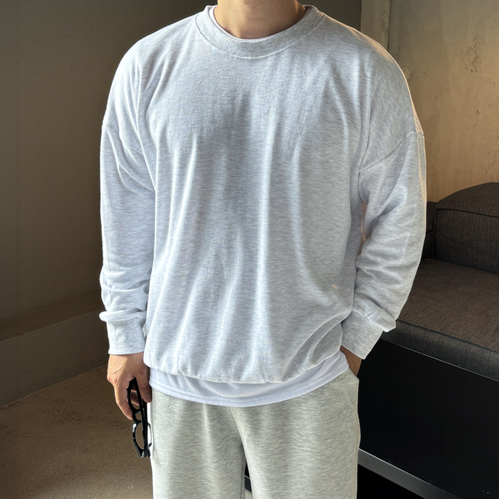 1+1 남자 오버핏 얇은 무지 맨투맨 남녀공용 - 상세 이미지 4