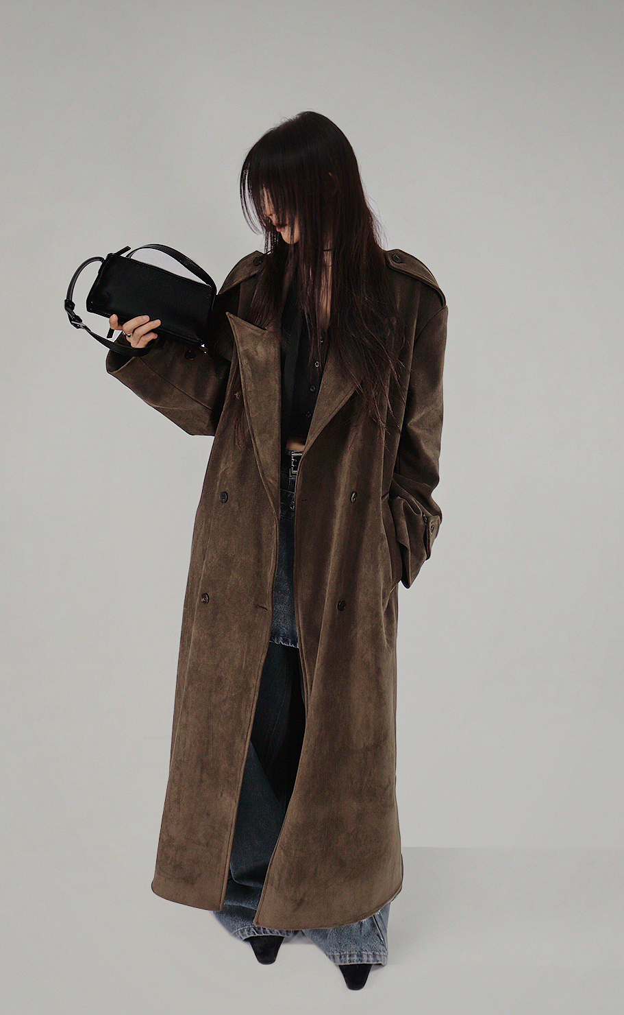 SUEDE DOUBLE TRENCH BELT LONG COAT 스웨이드 더블 트렌치 벨트 롱코트 (2COLORS) 상세 이미지 7