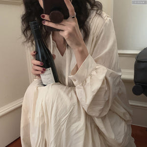 터블 실키 오버핏 밴딩 맥시 롱원피스 2color 가을 봄 루즈핏 브이넥... 착용 후기 | 사이즈/핏 총정리 - 상품 이미지 3