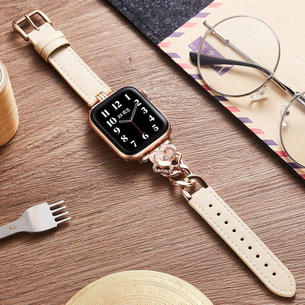 애플워치 10세대 가죽 스트랩 장미 큐빅 메탈 커넥터 밴드 분홍색 Apple iwatch 41mm 7/8/9세대 - 상세 이미지 3