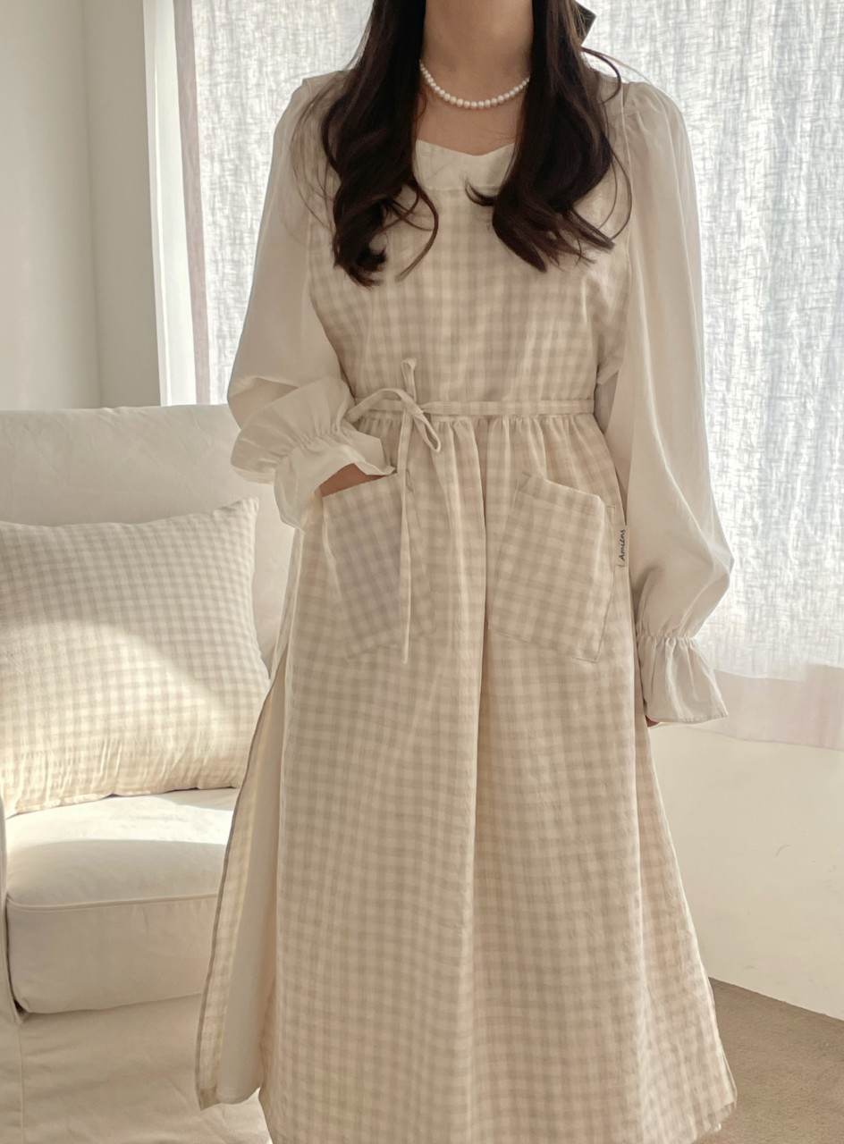 아미앙스 앞치마 예쁜 어린이집 카페 주방 셔링 에이프런 - 상품 이미지