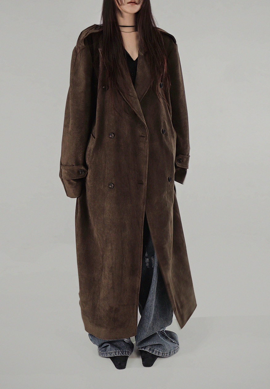 SUEDE DOUBLE TRENCH BELT LONG COAT 스웨이드 더블 트렌치 벨트 롱코트 (2COLORS) 상세 이미지 4