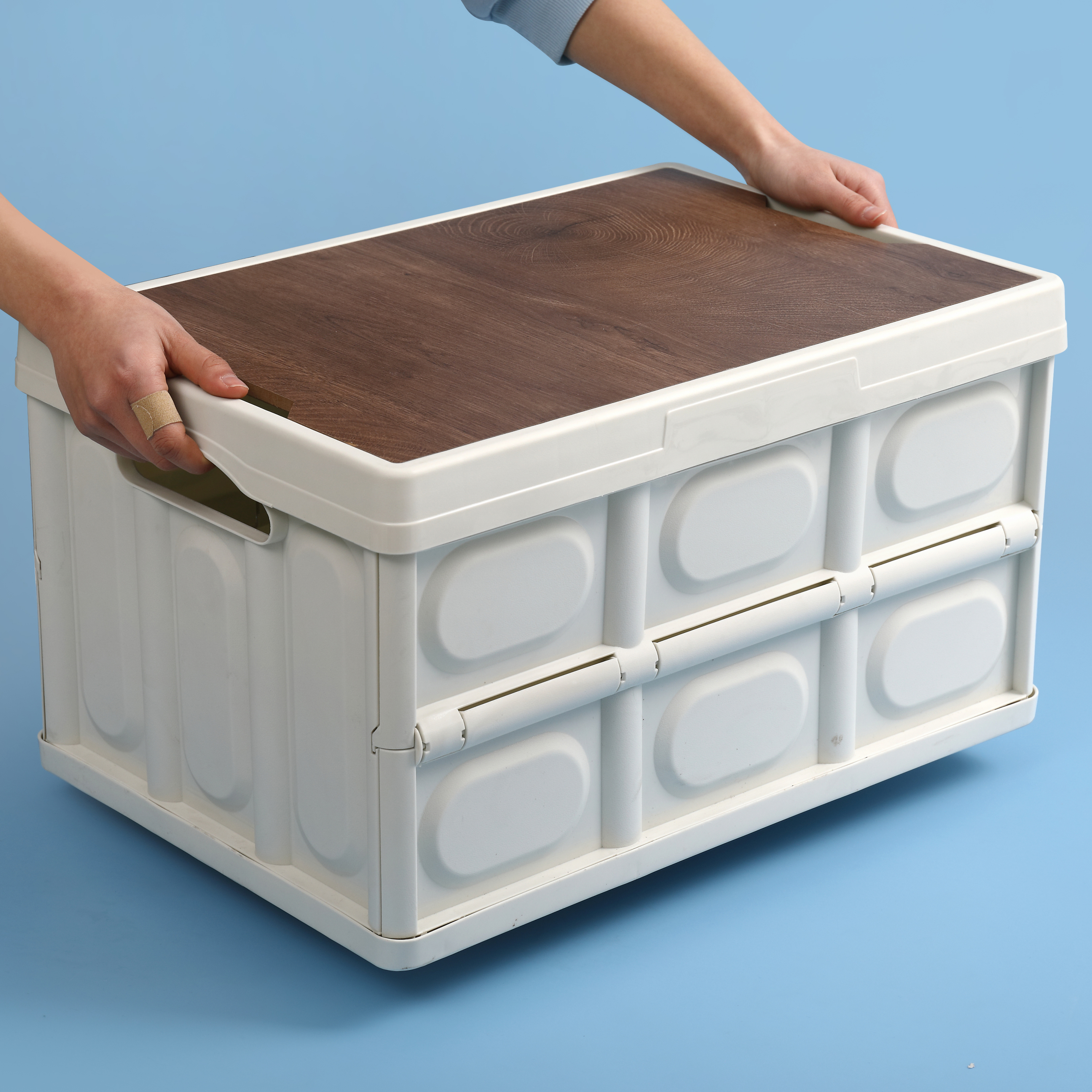 데일리스토어 캠핑 폴딩 박스 우드상판 수납함 다용도 트렁크 정리함