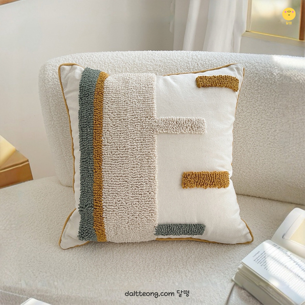 달떵 북유럽 네이비 그린 블럭 터프트 정사각 쇼파 쿠션 커버 거실 고급 패브릭 인테리어