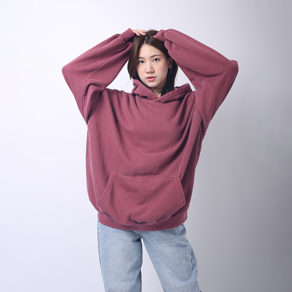 [국내제작] 피그먼트 워싱 후드티 2Color 루즈핏 오버사이즈 버건디 네이비 - 상세 이미지 3