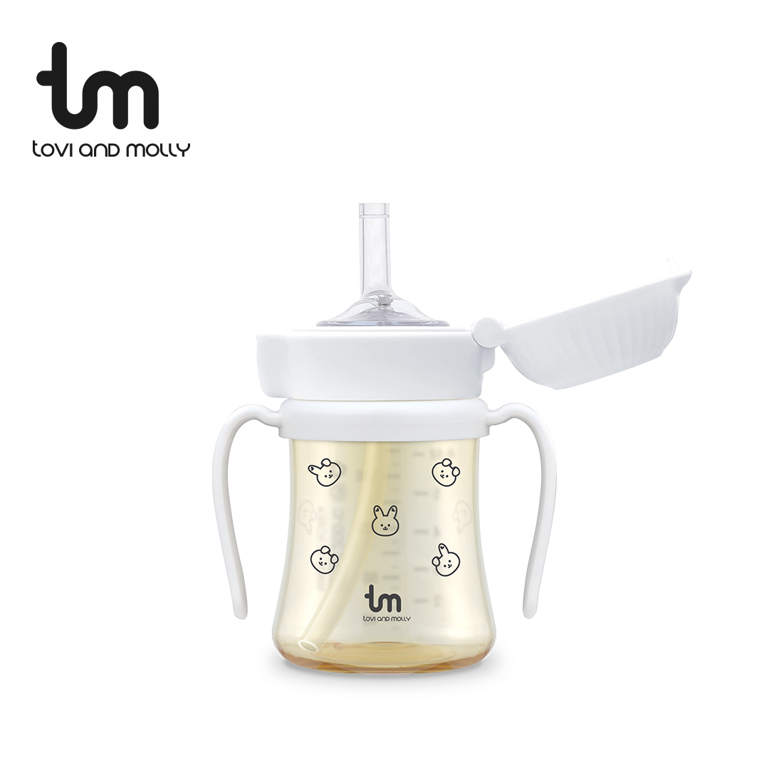 [토비앤몰리] 새지않는 아기 유아 어린이집 자기주도 원터치 빨대컵 돗바니 화이트 180ml 280ml - 상세 이미지 3