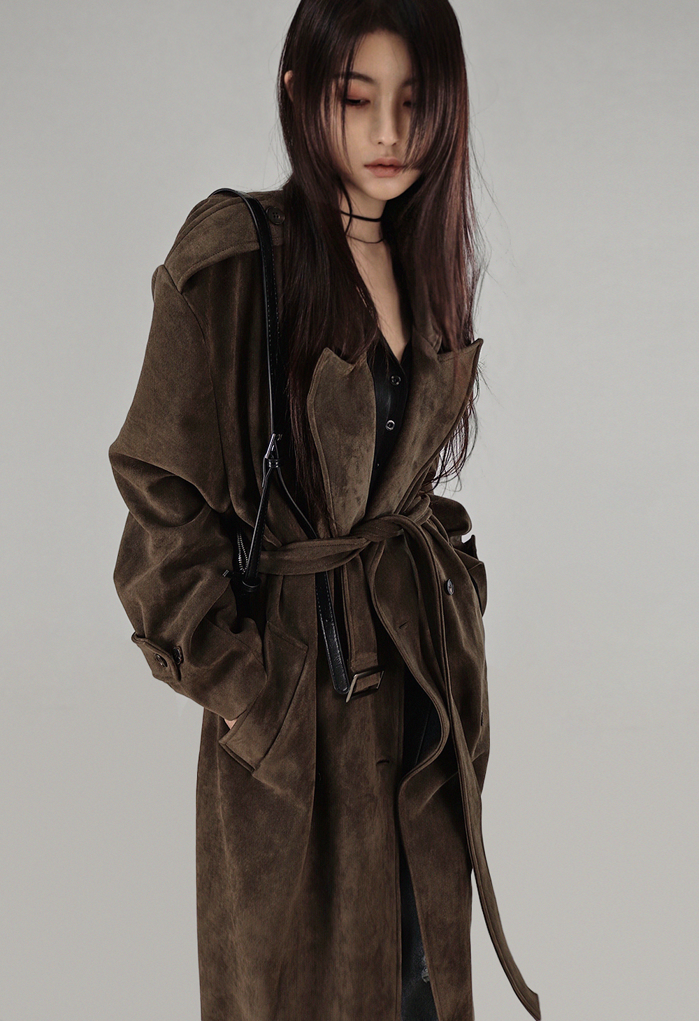 SUEDE DOUBLE TRENCH BELT LONG COAT 스웨이드 더블 트렌치 벨트 롱코트 (2COLORS) 상세 이미지 2