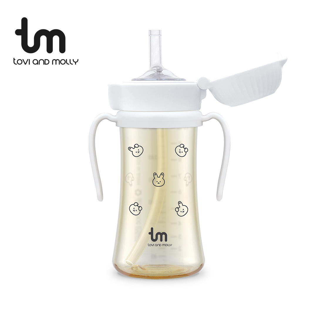 [토비앤몰리] 새지않는 아기 유아 어린이집 자기주도 원터치 빨대컵 돗바니 화이트 180ml 280ml - 상세 이미지 5