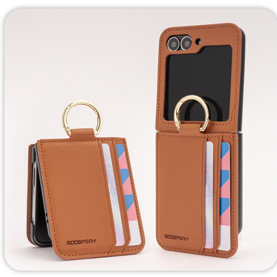 갤럭시 지플립6 카드 수납 힌지보호 지갑 고리 링 케이스 라이트브라운, 갤럭시Z 플립6