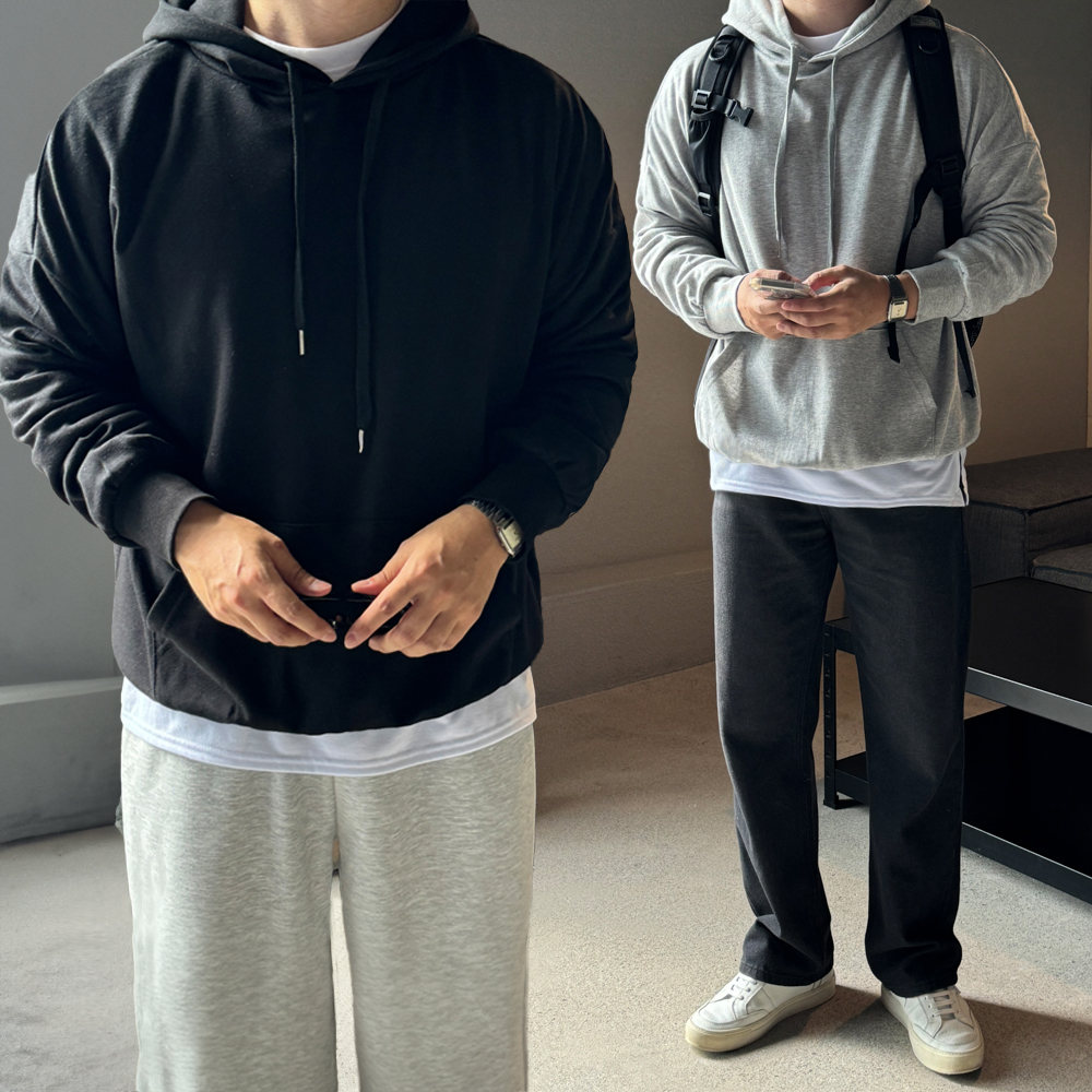 1+1 남자후드티 오버핏 무지 빅사이즈 남녀공용 - 상품 이미지