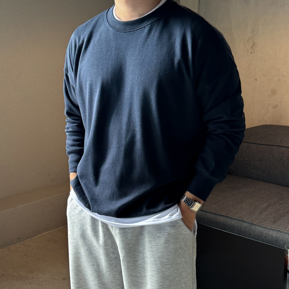 남자 오버핏 얇은 무지 맨투맨 남녀공용 - 메인 이미지