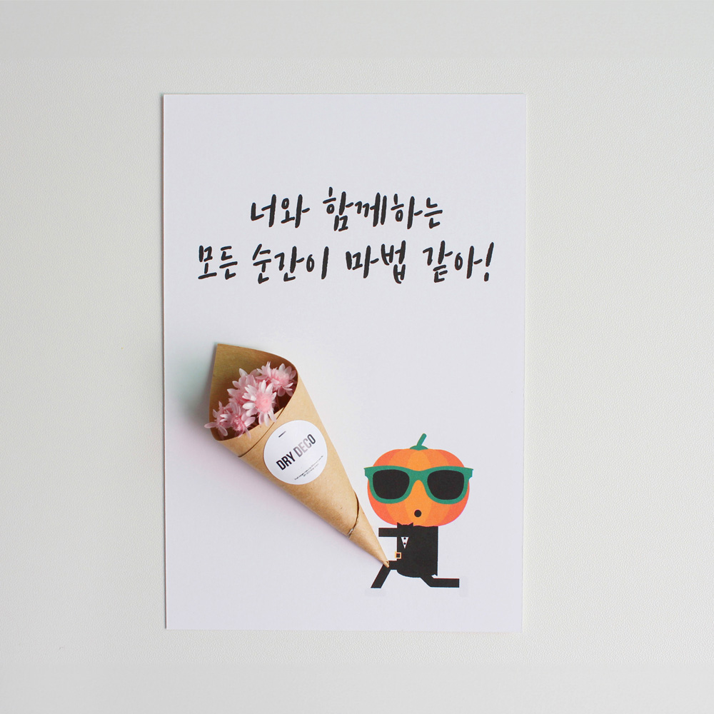 행운의 펌킨아이 꽃다발 응원카드 메세지 캘리 엽서 - 상세 이미지 3