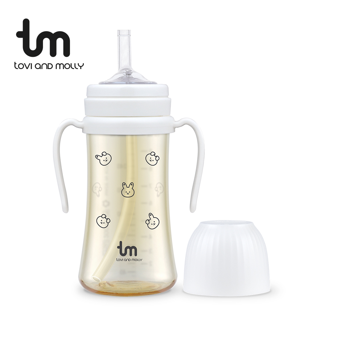 [토비앤몰리] 새지않는 아기 유아 물컵 이유식 자기주도 빨대컵 돗바니 화이트 180ml 280ml - 상세 이미지 3