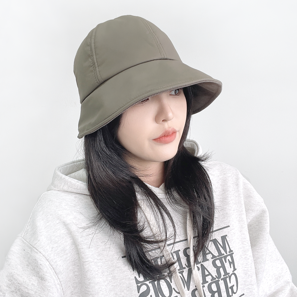 패딩 와이어 벨크로 여성 겨울 간절기 챙넓은 벙거지 모자 버킷햇 - 상세 이미지 3
