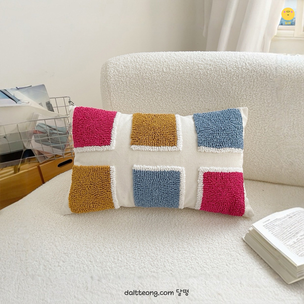 달떵 북유럽 컬러 그리드 터프팅 직사각 쇼파 쿠션 커버 거실 고급 패브릭 인테리어 포인트