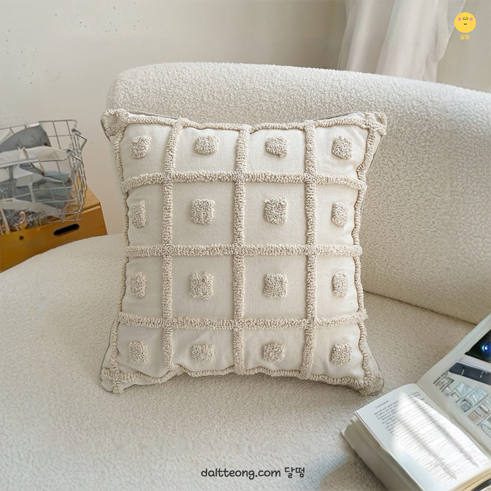 달떵 북유럽 화이트 그리드 터프팅 정사각 쇼파 쿠션 커버 거실 고급 패브릭 인테리어 감성
