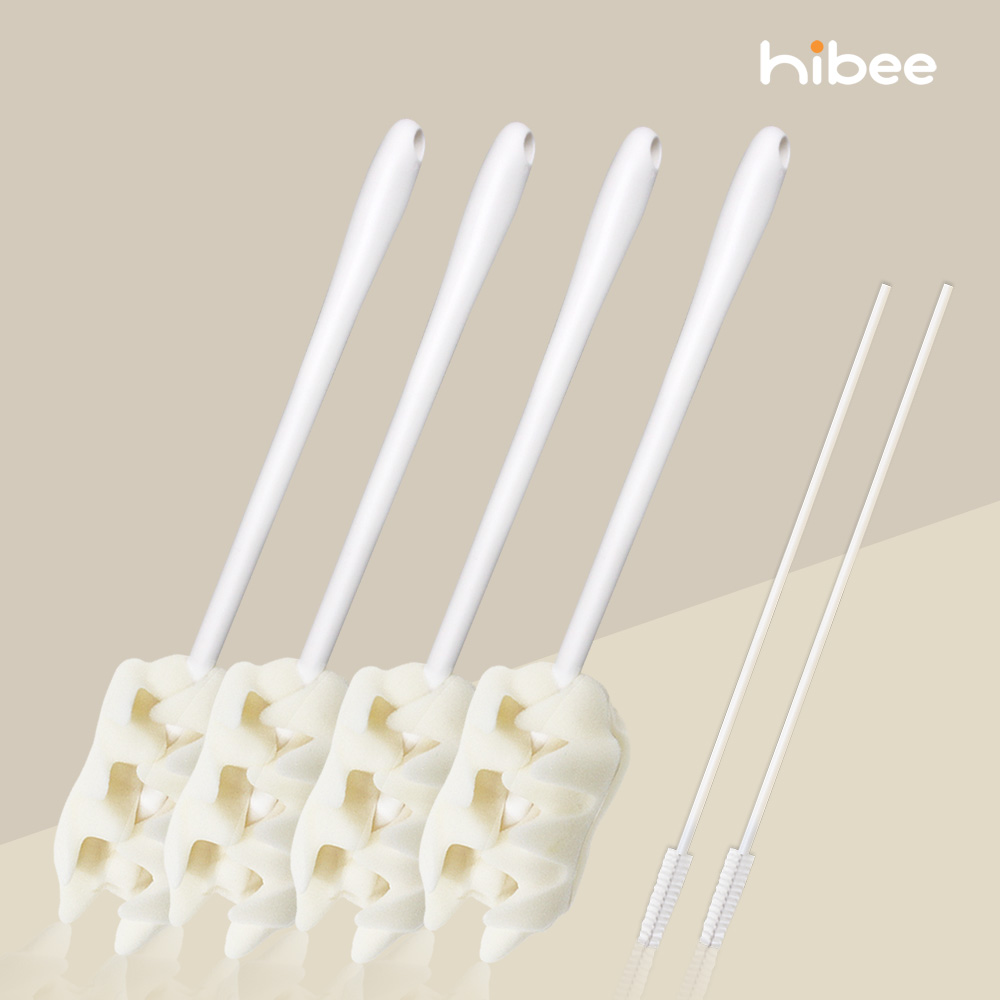 하이비 와인잔 맥주잔 텀블러 세척솔 몽글이 프리미엄 필터폼 4p(일자형)+ 롱빨대세척솔 2p (275mm+8mm헤드) (컬러랜덤) - 상품 이미지