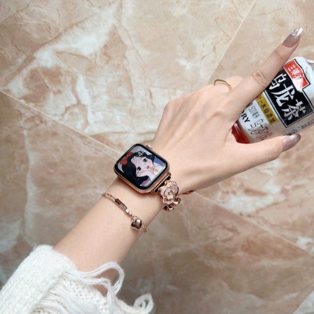 애플워치 10세대 가죽 스트랩 장미 큐빅 메탈 커넥터 밴드 분홍색 Apple iwatch 41mm 7/8/9세대 이미지 6