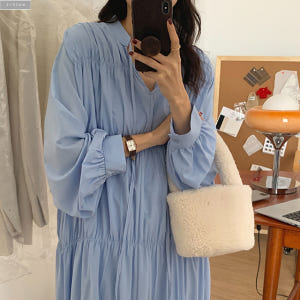 터블 실키 오버핏 밴딩 맥시 롱원피스 2color 가을 봄 루즈핏 브이넥... 착용 후기 | 사이즈/핏 총정리 - 상품 이미지 1